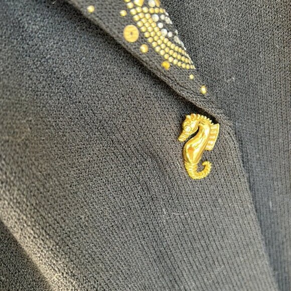 Vintage St. John knit Undersea Fantasia black pant suit blazer sequin 8 and pant - Picture 8 of 13
